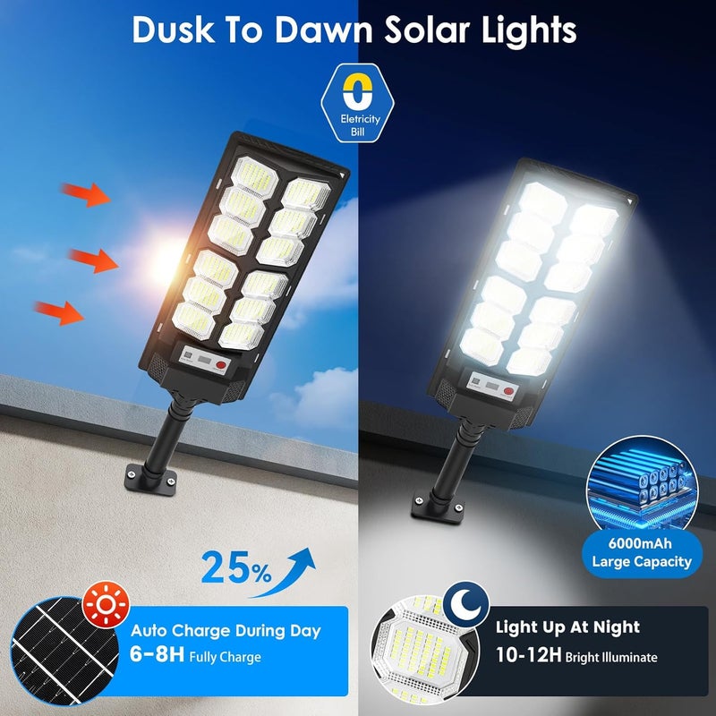 CNOIJUTS Solar Lights Outdoor Waterproof, 6500K 13000LM LED Dusk to Dawn Solar Street Light, Solar-Powered Flood Lights with Motion Sensor and Remote Control, Solares Parking Lot Light for Yard Walkway, 6-Pack - Image 4
